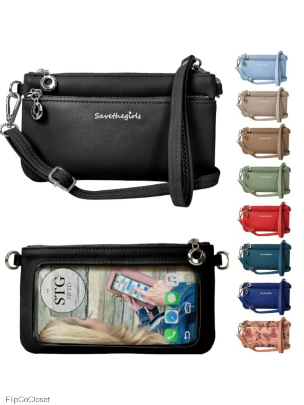 Faux Leather Cell Phone Crossbody Purse Touch Screen RFID Wallet Wristlet